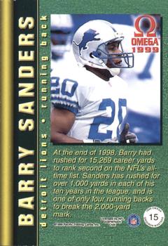 1999 Pacific Omega - Gridiron Masters #15 Barry Sanders Back