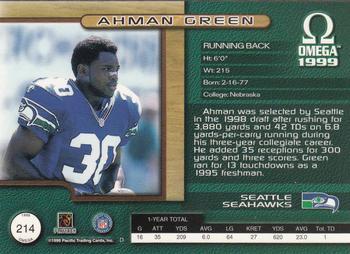 1999 Pacific Omega - Premiere Date #214 Ahman Green Back