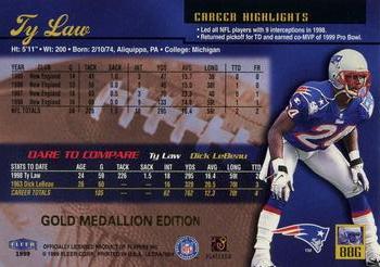 1999 Ultra - Gold Medallion #88G Ty Law Back