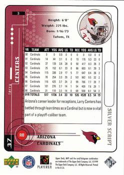 1999 Upper Deck MVP - Silver Script #3 Larry Centers Back