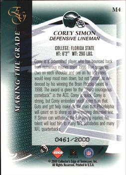 2000 Collector's Edge EG - Making the Grade #M4 Corey Simon Back