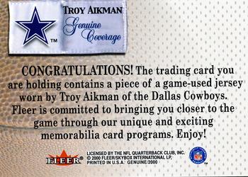2000 Fleer Tradition - Genuine Coverage #NNO Troy Aikman Back