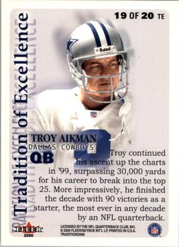 2000 Fleer Tradition - Tradition of Excellence #19 TE Troy Aikman Back