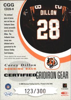 2000 Leaf Certified - Certified Gridiron Gear #CGG CD28H Corey Dillon Back