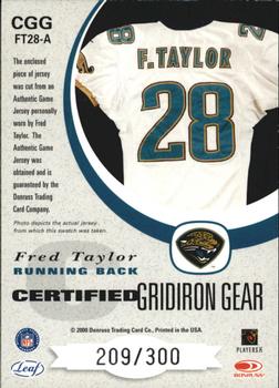 2000 Leaf Certified - Certified Gridiron Gear #CGG FT28A Fred Taylor Back