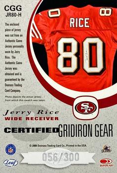 2000 Leaf Certified - Certified Gridiron Gear #CGG JR80H Jerry Rice Back