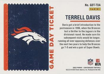 2022 Panini Contenders - Game Day Ticket #GDT-TDA Terrell Davis Back