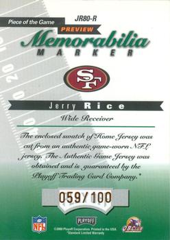 2000 Leaf Limited - Piece of the Game Previews Second Down #JR80-R Jerry Rice Back