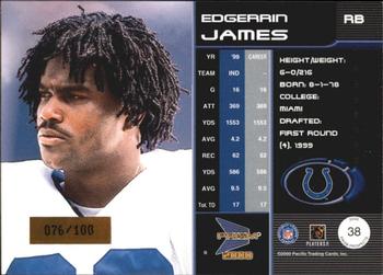 2000 Pacific Prism Prospects - Holographic Blue #38 Edgerrin James Back
