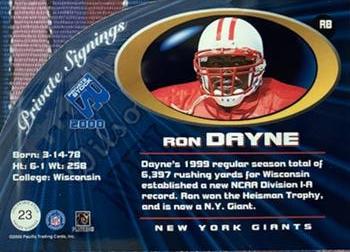 2000 Pacific Private Stock - Private Signings #23 Ron Dayne Back