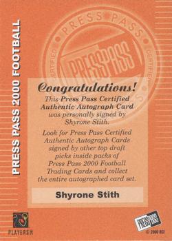 2000 Press Pass - Authentics #NNO Shyrone Stith Back