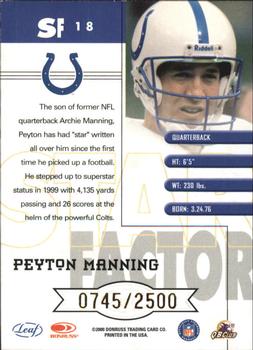 2000 Quantum Leaf - Star Factor #SF 18 Peyton Manning Back