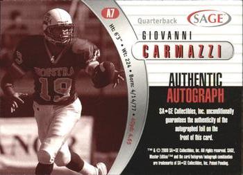 2000 SAGE - Autographs Bronze #A7 Giovanni Carmazzi Back