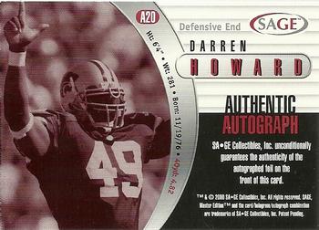 2000 SAGE - Autographs Silver #A20 Darren Howard Back