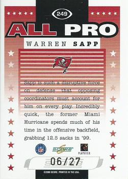 2000 Score - Final Score #249 Warren Sapp Back