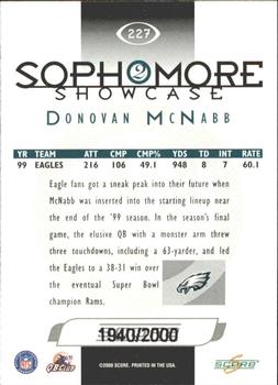 2000 Score - Scorecard #227 Donovan McNabb Back