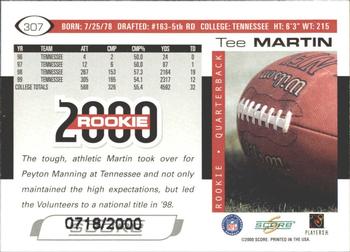 2000 Score - Scorecard #307 Tee Martin Back