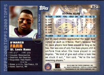 2000 Topps - Topps Collection #92 D'Marco Farr Back