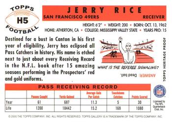 2000 Topps Gallery - Heritage Proofs #H5 Jerry Rice Back