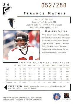 2000 Topps Gallery - Player's Private Issue #36 Terance Mathis Back