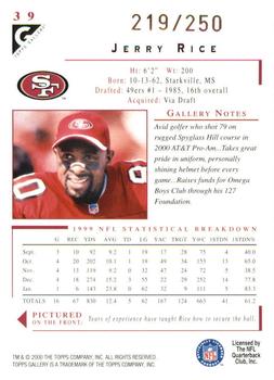 2000 Topps Gallery - Player's Private Issue #39 Jerry Rice Back