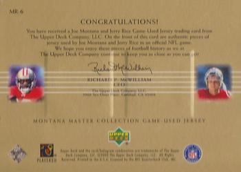 2000 Upper Deck Montana Master Collection - Mystery Inserts #MR6 Jerry Rice / Joe Montana Back