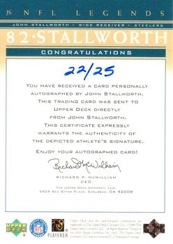 2000 Upper Deck Legends - Autographs Gold #JS John Stallworth Back