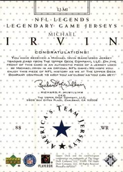 2000 Upper Deck Legends - Legendary Game Jerseys #LJ-MI Michael Irvin Back