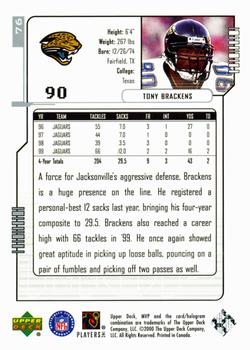 2000 Upper Deck MVP - Silver Script #76 Tony Brackens Back