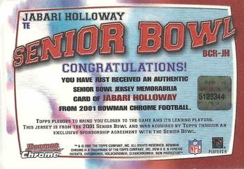 2001 Bowman Chrome - Rookie Relics #BCR-JH Jabari Holloway Back