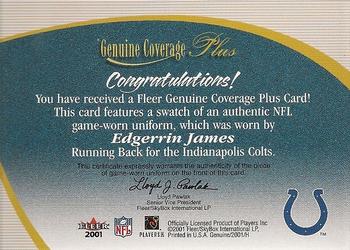 2001 Fleer Genuine - Genuine Coverage Plus #NNO Edgerrin James Back