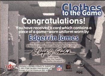 2001 Fleer Premium - Clothes to the Game #NNO Edgerrin James Back