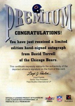 2001 Fleer Premium - Premium Revolution Autographs #NNO David Terrell Back