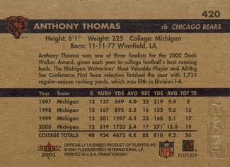 2001 Fleer Tradition Glossy - Rookie Minis #420 Anthony Thomas Back