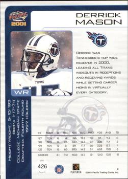 2001 Pacific - Premiere Date #426 Derrick Mason Back