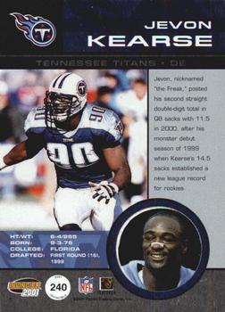 2001 Pacific Invincible - Premiere Date #240 Jevon Kearse Back