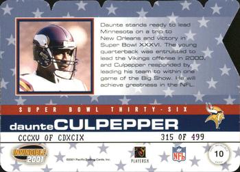 2001 Pacific Invincible - XXXVI #10 Daunte Culpepper Back