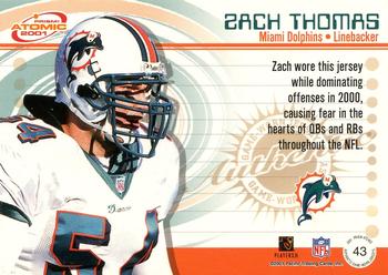 2001 Pacific Prism Atomic - Game-Worn Jerseys Patch Variation #43 Zach Thomas Back