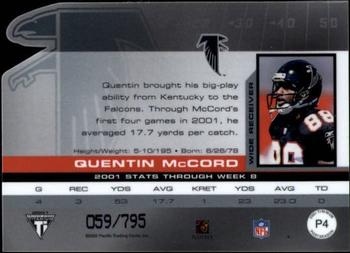 2001 Pacific Private Stock Titanium Postseason Edition #P4 Quentin McCord Back