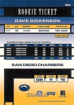 2001 Playoff Contenders - Samples #194 Dave Dickenson Back