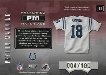 2001 Playoff Preferred - Preferred Materials #13 Peyton Manning Back