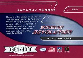 2001 Quantum Leaf - Rookie Revolution #RR-6 Anthony Thomas Back