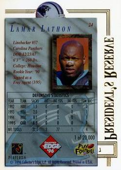 1996 Collector's Edge President's Reserve #24 Lamar Lathon Back