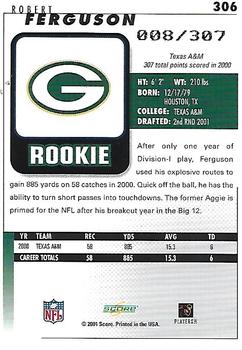 2001 Score - Scorecard #306 Robert Ferguson Back