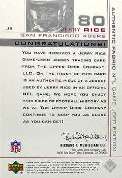 2001 SP Game Used Edition - Authentic Fabric #JR Jerry Rice Back
