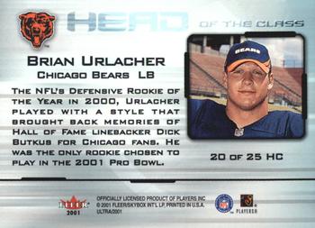 2001 Ultra - Head of the Class #20 HC Brian Urlacher Back