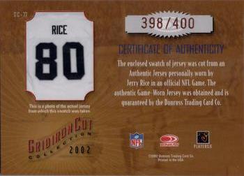 2002 Donruss Gridiron Kings - Gridiron Cut Collection #GC-77 Jerry Rice Back