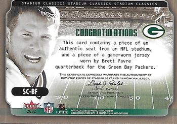 2002 Fleer Authentix - Stadium Classics Memorabilia #SC-BF Brett Favre Back