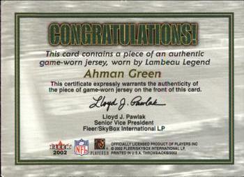 2002 Fleer Throwbacks - Lambeau Legends #NNO Ahman Green Back