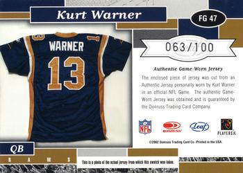 2002 Leaf Certified - Fabric of the Game #FG 47 Kurt Warner Back
